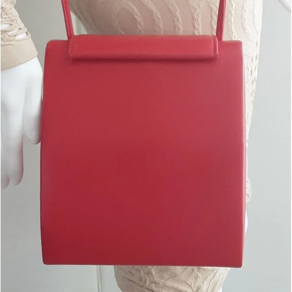 ANDE' Minimalist Red Box Vegan Leather Gold Tone Hardware Crossbody Bag - Vtg